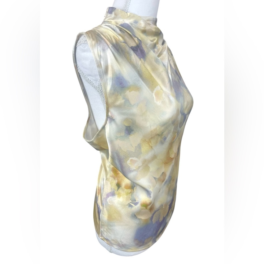 NWT Rails Satin Draped Kaleen Top Blouse Diffused Blossom Mock Neck Pastel - Picture 7 of 12